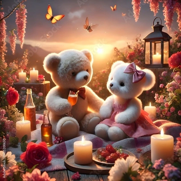 Obraz Romantic dinner date with teddy bears