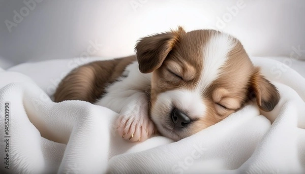 Obraz sweety puppy sleeps on a white blanket