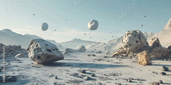 Fototapeta Epic Sci-Fi Landscape: Snowy Alien Planet, 3D Render, Fantasy Background