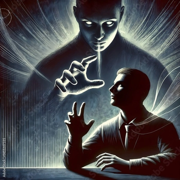 Obraz Shadow whispering into person’s ear with symbolic key