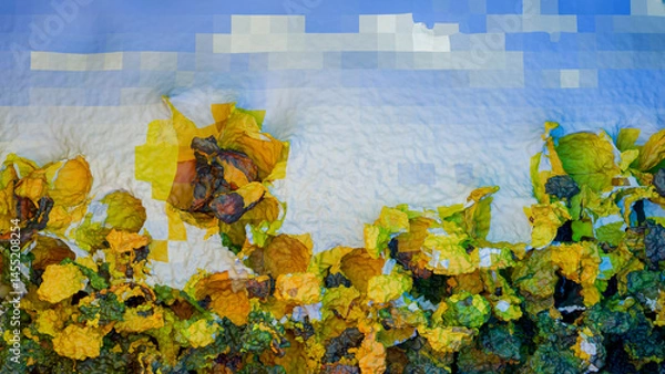 Obraz Abstract Sunflowers in Textured Digital Painting 3D Illustration
