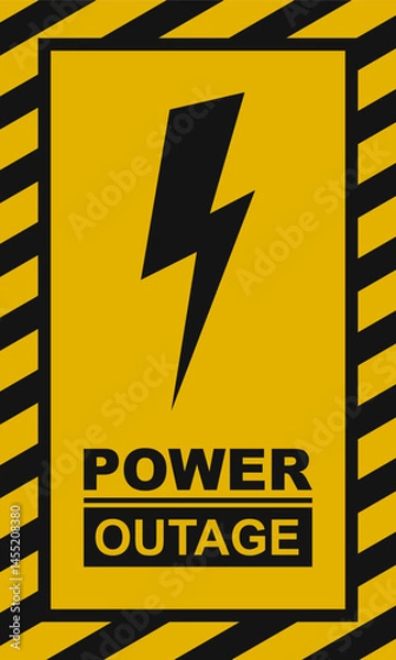 Fototapeta Power outage warning vertical poster. Blackout poster icon and sign on a black and yellow vector background.