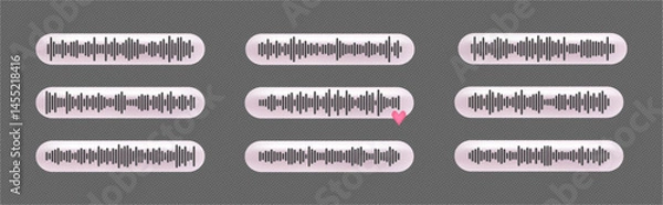 Obraz Vector set of pastel-colored voice message bubbles with waveform graphics. Ideal for podcast branding, audio content creators, messaging UI or romantic voice notes.