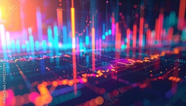 Fototapeta High resolution digital art of multiple stock charts stacked on top of each other