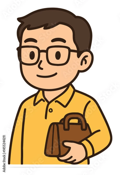 Obraz Cheerful Cartoon Character with Briefcase in Yellow Shirt