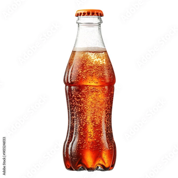 Fototapeta Cola in a Retro Glass Bottle Neon Orange Flavor Isolated on Transparent Background