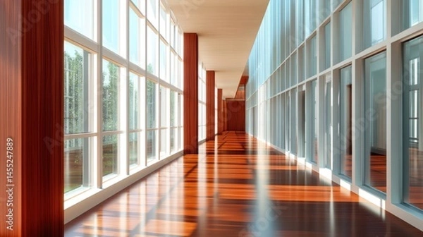 Obraz Long vertical window casting lines of light in minimalist hallway