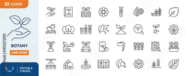 Fototapeta Botany line editable icon set. Editable stroke. Vector illustration
