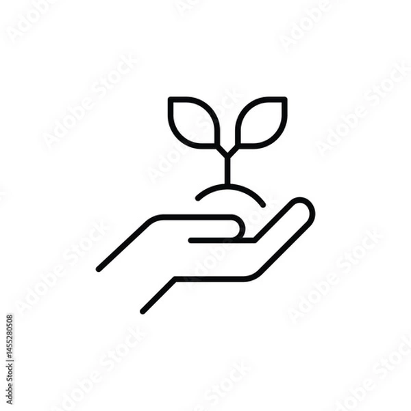 Obraz Plant in hand icon. Simple outline style. Hand holding plant with leaves, tree, grow, leaf, sprout, seedling, nature, ecology concept. Thin line symbol. Vector illustration isolated.