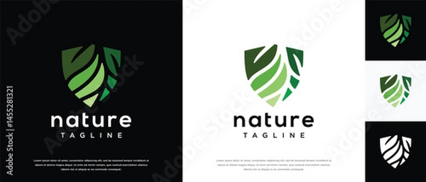 Obraz Nature security shield logo design. Shield logo design vector icon with leaves.