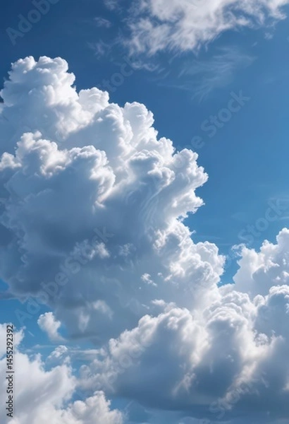 Fototapeta Deep azure sky canvas, scattered with soft, brilliant white clouds , picture, calm, scenic