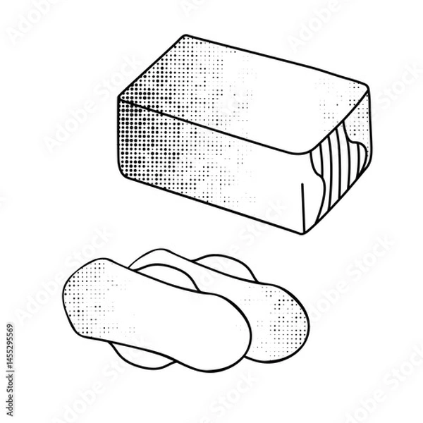 Fototapeta sanitary pads and their box black and white vector illustration