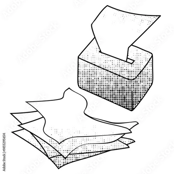 Fototapeta Box with paper napkins black and white vector illustration