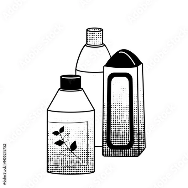 Fototapeta shampoo bottles black and white vector illustration