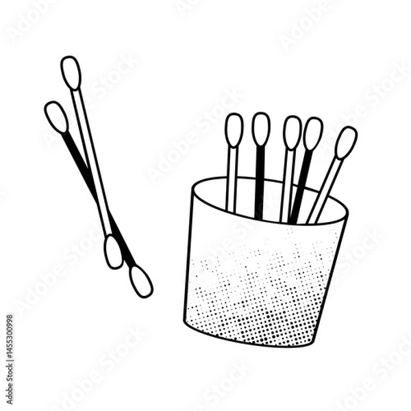Fototapeta  ear sticks in container black and white vector illustration
