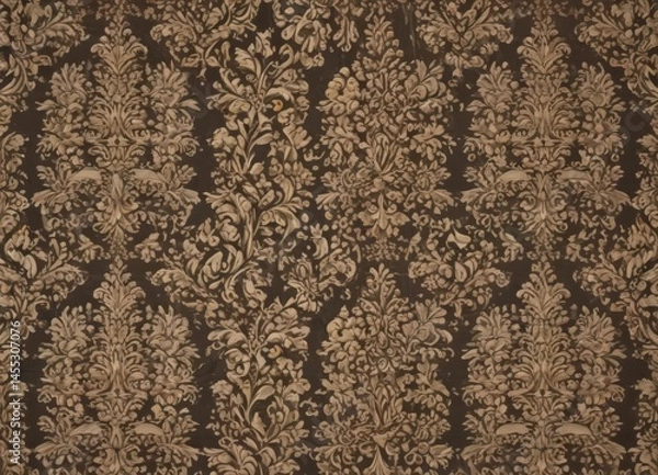 Fototapeta Elegant damask design, seamless repeat, rich texture, floral motifs, ornate, art