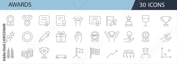 Fototapeta Flat Vector Awards Icon Set - 30 Icons for Achievement, Recognition, and Success