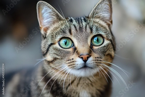 Fototapeta Curious tabby cat watches intently