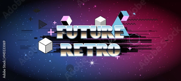 Fototapeta 80s Retro Sci-Fi Background with Sunrise or Sunset. Vector futuristic synth retro wave illustration in 1980s posters style.  Vector Illustation,