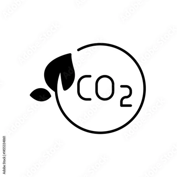 Obraz Carbon neutrality icon. Simple solid style. CO2 neutral, carbon emission, reduce, eco, leave, reduction, sustainable concept. Black silhouette, glyph symbol. Vector illustration isolated.