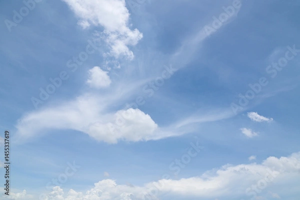 Fototapeta Blue sky with white cloud. Beautiful sky background and wallpaper. Clear day and good weather in the morning.