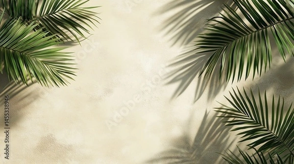 Obraz Minimal monotone background with subtle palm tree leaf shadows, clean composition with negative space