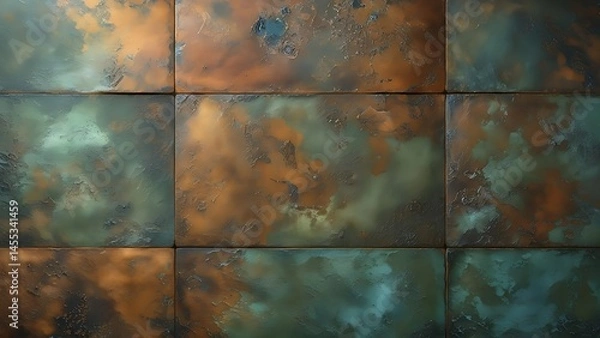 Fototapeta create a high-resolution, quadrilateral texture with a worn, aged appearance, resembling the patina of oxidized bronze, featuring a subtle blend of earthy tones such as sienna.