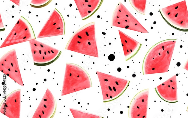 Obraz Watercolor Watermelon Slices Pattern on White Background