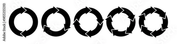 Fototapeta Black circle transition stages. Circular arrows. Repeat icon. reload sign. Diagram infographic set. Rotation cycle vector 2, 3, 4, 5, 6, parts. Cyrcle, process, and flow concept, 