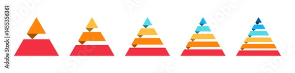 Fototapeta Colorful pyramid. Triangle diagram infographic set. Conceptual progression of pyramid. 2, 3, 4, 5, and 6 parts	