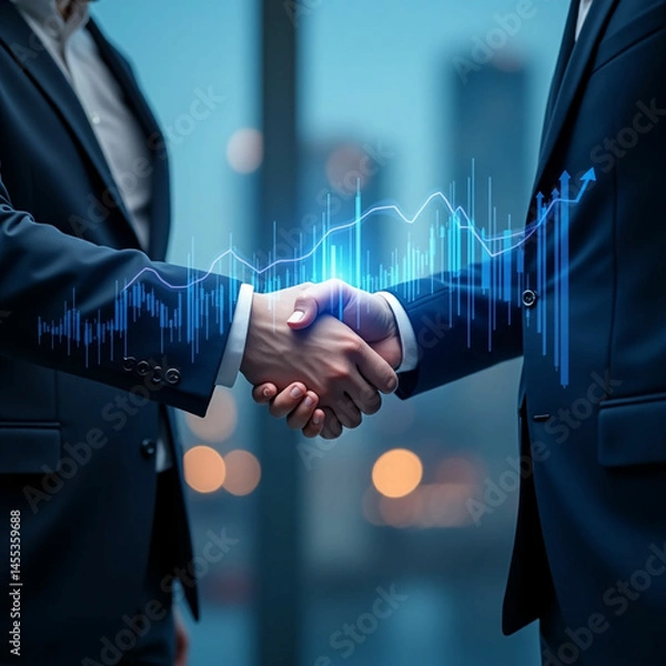 Fototapeta Businessman handshake for teamwork of business merger and acquisition, successful negotiate, hand shake, two businessman shake hand with partner to celebration partnership and business deal concept
