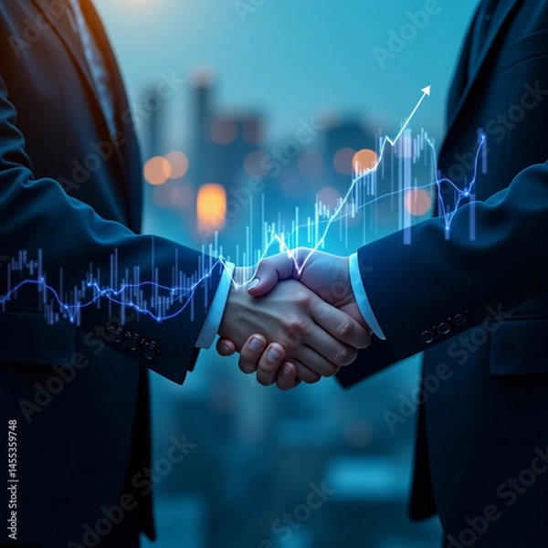 Fototapeta Businessman handshake for teamwork of business merger and acquisition, successful negotiate, hand shake, two businessman shake hand with partner to celebration partnership and business deal concept
