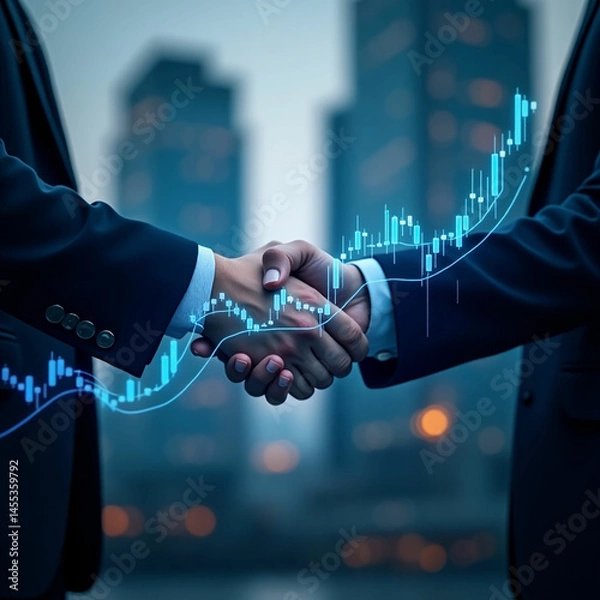 Fototapeta Businessman handshake for teamwork of business merger and acquisition, successful negotiate, hand shake, two businessman shake hand with partner to celebration partnership and business deal concept
