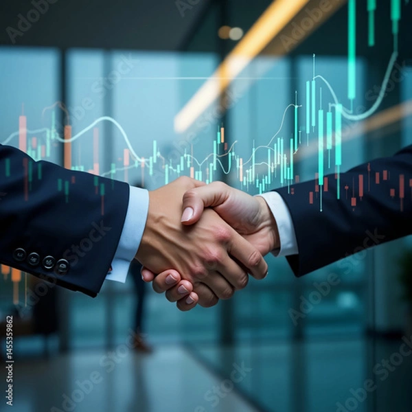 Obraz Businessman handshake for teamwork of business merger and acquisition, successful negotiate, hand shake, two businessman shake hand with partner to celebration partnership and business deal concept
