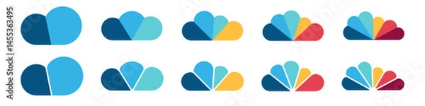 Fototapeta Cloud segmentation. Diagram infographic set. sgemented of 3, 4, 5, 6, and 7 parts. Template for graph presentation and chart.