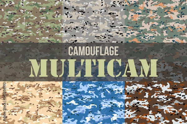 Fototapeta Set of Multicam Camouflage seamless patterns. Military background and texture. Vector Illustration.