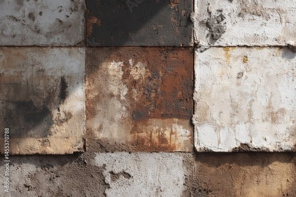 Fototapeta Abstract texture of a weathered, multi-colored wall. Shades of brown, gray, and white create a rustic, aged look.