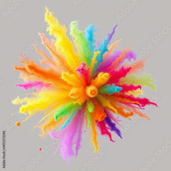 Fototapeta Rainbow dust powder explosion transparent PNG, isolated background. Dynamic blast eruption, vibrant colorful effect, lgbt, party, celebration, festival, color run element