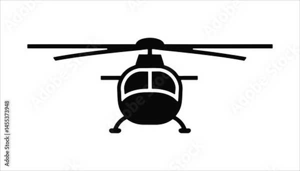 Fototapeta Helicopter Front View Vector. Aviation Silhouette Icon. Aircraft Transportation Illustration.