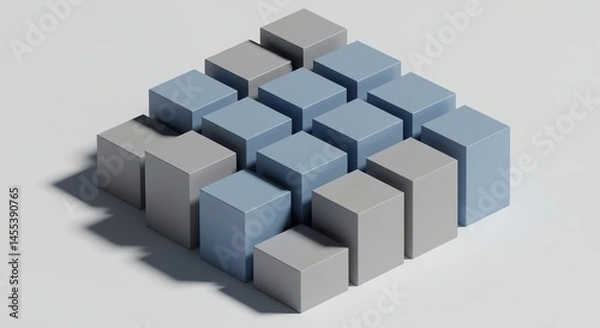 Fototapeta Isometric arrangement of blue and gray cubes creating an abstract pattern