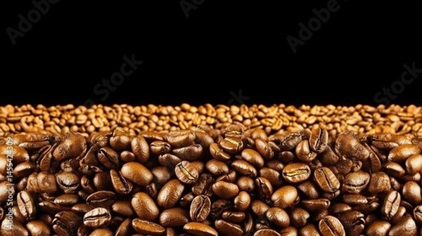 Fototapeta Close-up view of many coffee beans in layers.