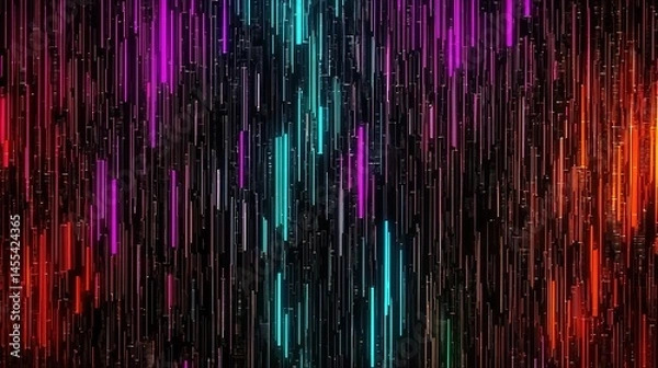 Fototapeta Abstract vertical lines of vibrant colors against a dark background.