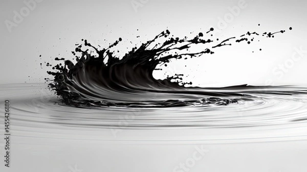 Fototapeta Abstract depiction of a dark liquid splash on a light surface.