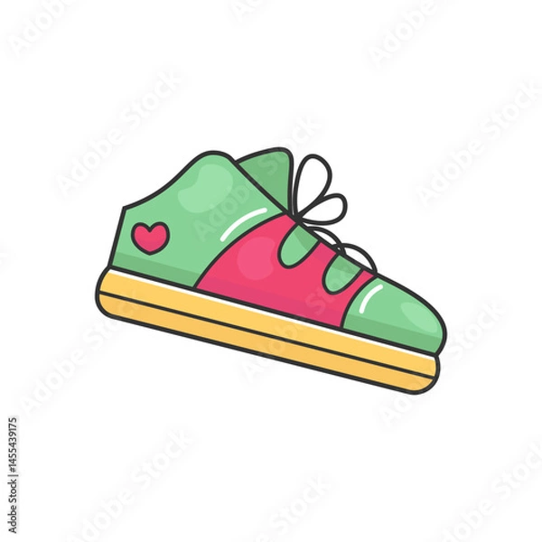 Fototapeta Colorful Doodle Style Sneakers Icon. Isolated Vector Illustration. Perfect for sporty designs or youth-themed projects. On a white background.
