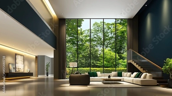 Obraz Modern, spacious interior living room with natural light.