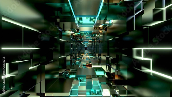 Fototapeta VJ トンネル 基地 キューブ サイバー 光線 青 紫 [別Verあり]