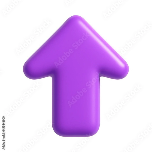Obraz A sleek, three-dimensional arrow in a bright purple hue, rendered with smooth curves and pointing straight up.