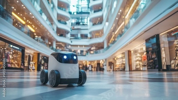 Fototapeta An autonomous delivery robot navigating through a shopping mall.