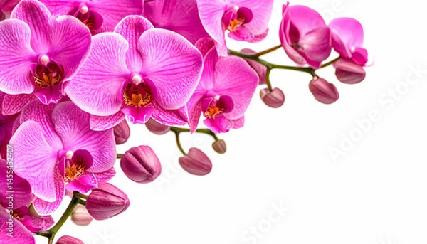 Fototapeta Vibrant pink orchid flowers, isolated on white background, perfect for greeting cards, websites, or blogs.  Stunning botanical image, showing rich color and detail.