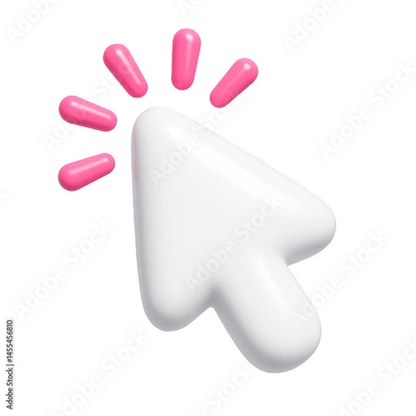 Obraz Smooth white three dimensional mouse pointer highlighting selection with vibrant pink click signals.